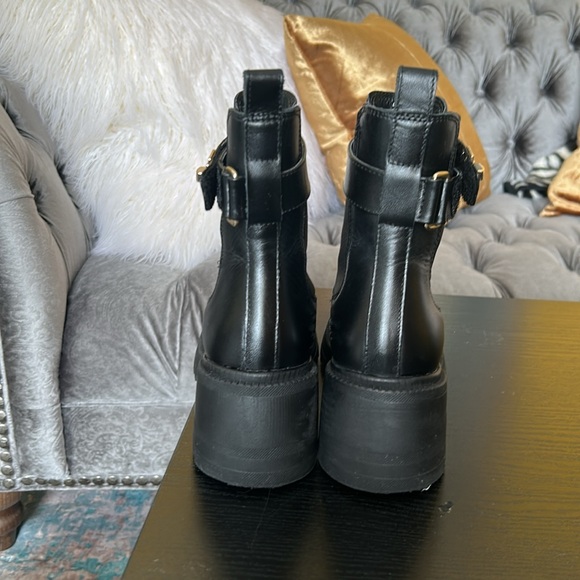 Steve Madden Black Leather Ankle Boots with gold accent. - Picture 11 of 15